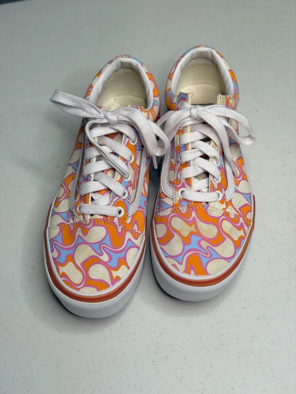 Vans Platform Lace-Up Sneakers in Orange, Pink, Cream Swirl